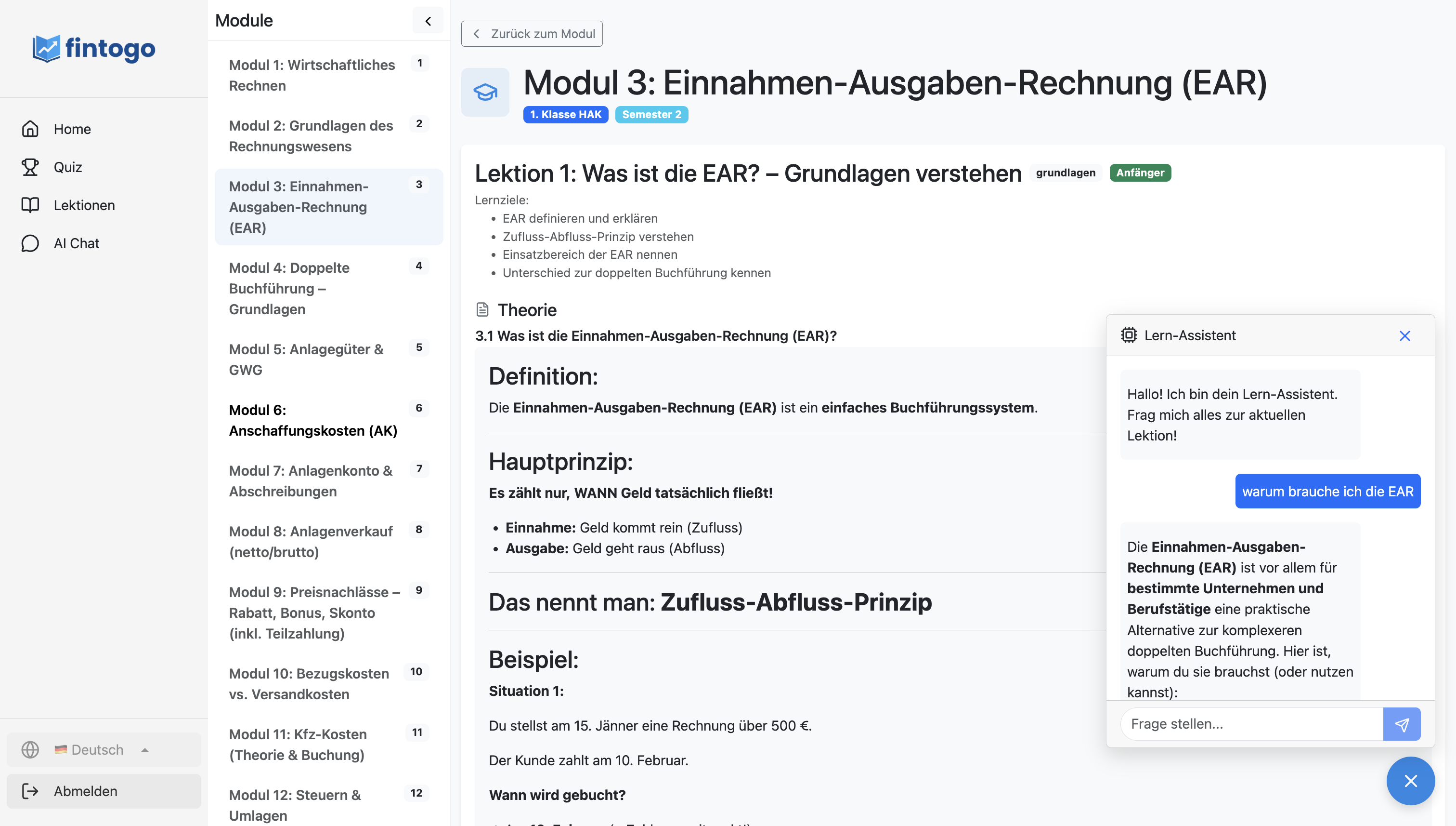Lektion mit fintogo AI Lerncoach