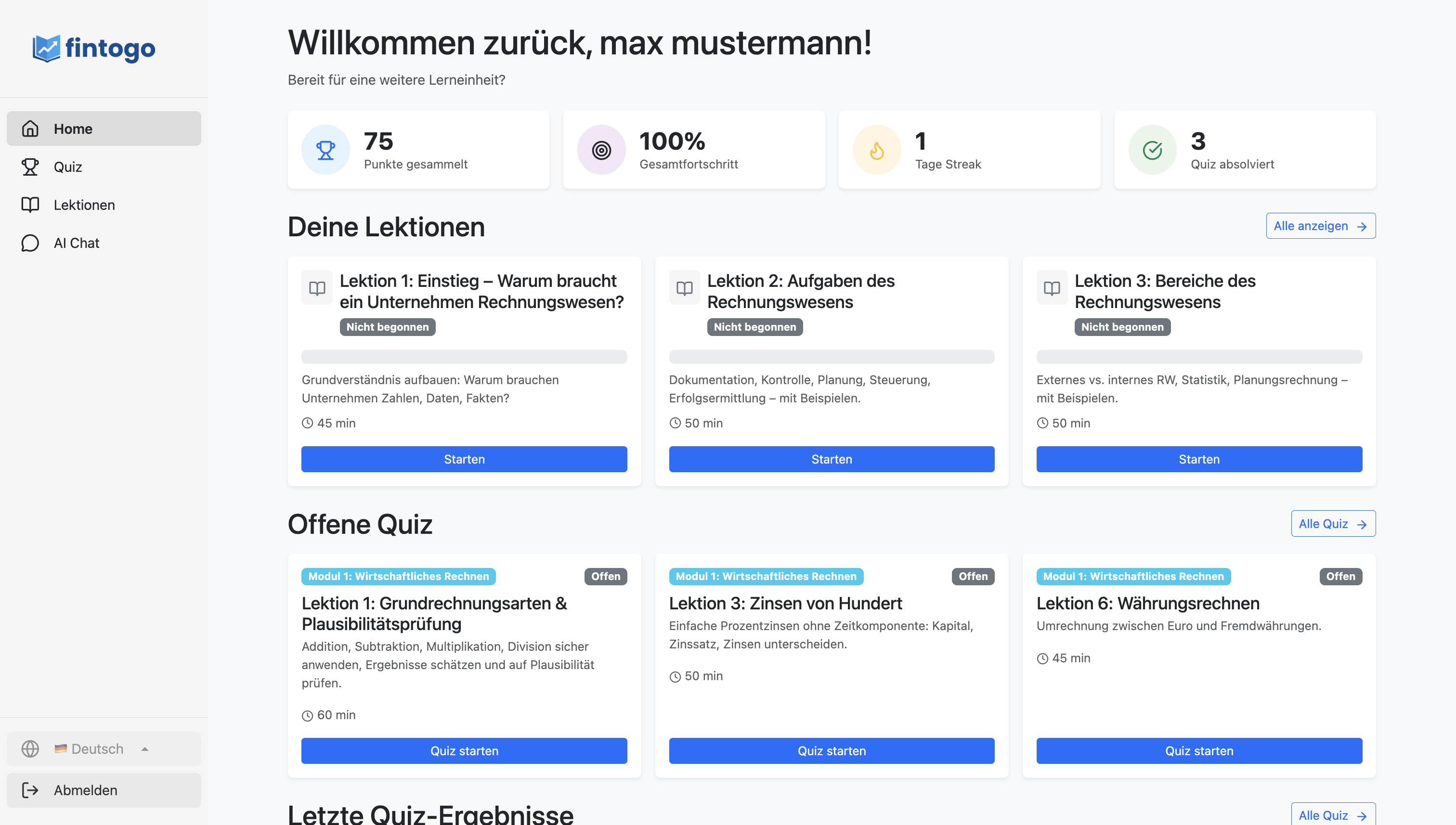 Schüler:innen Dashboard